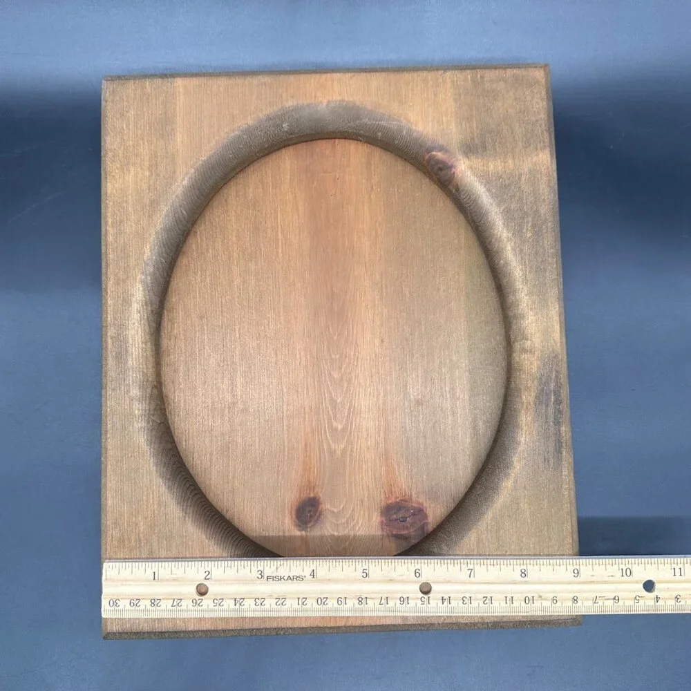 Vintage Wooden Picture Frame Oval Cutout Handmade Rustic Wall Hanging Retro